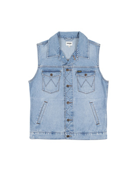 WRANGLER DENIM VEST MĘSKA KAMIZELKA JEANSOWA BEZRĘKAWNIK JEANS LOGO BLUE W44773Y97 112330850