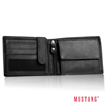 MUSTANG DENIMO WALLET MĘSKI PORTFEL SKÓRZANY POJEMNY KARTY BLACK