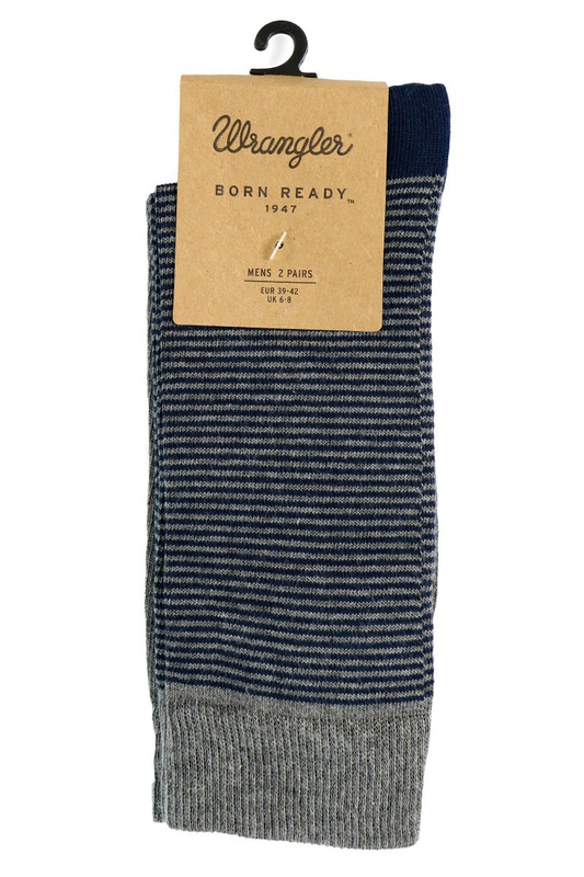 SKARPETKI WRANGLER SKARPETY MĘSKIE 2 PARY DWUPAK GREY/NAVY STRIPES