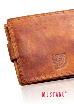 MUSTANG Denimo Wallet Side Opening With Button SKÓRZANY PORTFEL POJEMNY MA KARTY PREMIUM RFID