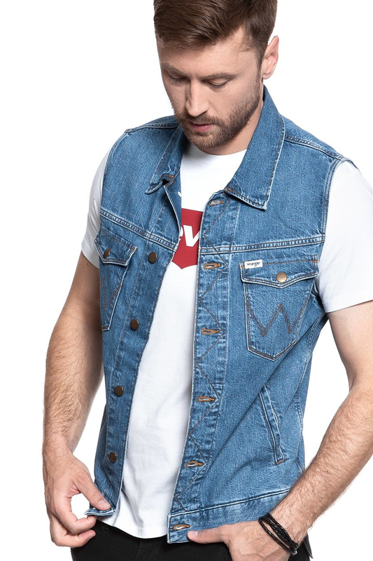 MĘSKI BEZRĘKAWNIK JEANSOWY WRANGLER DENIM VEST BORA BLUE W447Q318F 112128889