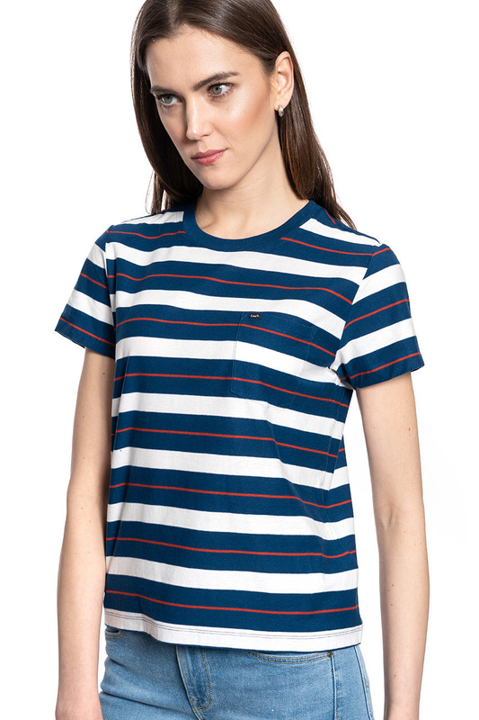 LEE RELAXED POCKET TEE DAMSKI T-SHIRT KOSZULKA W PASKI WASHED BLUE L40RYHLR 112108721