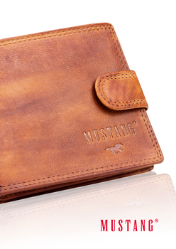 MUSTANG Denimo Wallet Side Opening With Button SKÓRZANY PORTFEL POJEMNY MA KARTY PREMIUM RFID