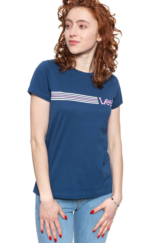LEE T SHIRT DAMSKI STRIPE LOGO TEE OIL BLUE L42MEHMO 112109403