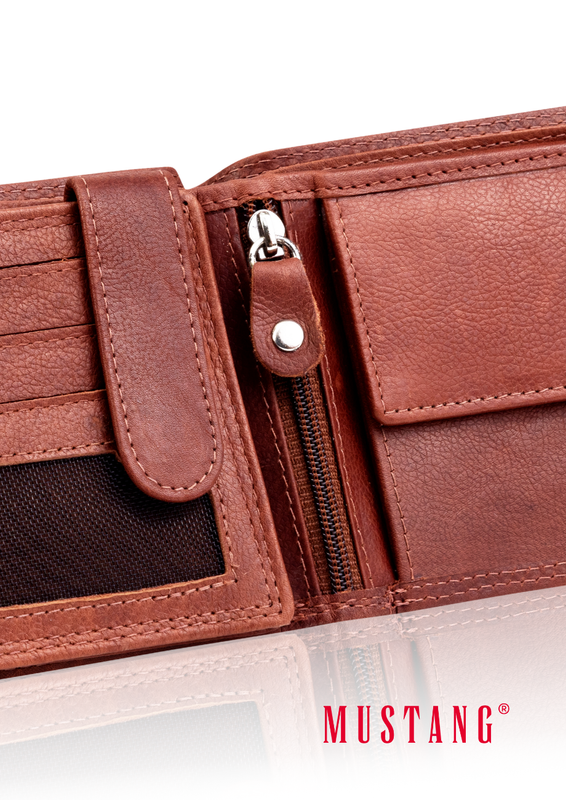 MUSTANG Denimo Wallet Side Opening SKÓRZANY PORTFEL POJEMNY NA KARTY PREMIUM