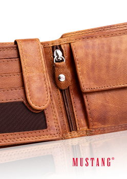MUSTANG Denimo Wallet Side Opening With Button SKÓRZANY PORTFEL POJEMNY MA KARTY PREMIUM RFID