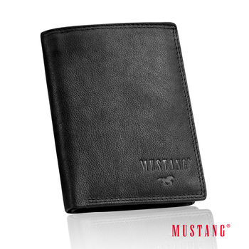 MUSTANG DENIMO HIGH WALLET MĘSKI PORTFEL SKÓRZANY NA KARTY POJEMNY BLACK RFID