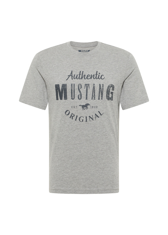 Męski T-Shirt Mustang Style Alex C Print Mid Grey Mélange 1012988 4140