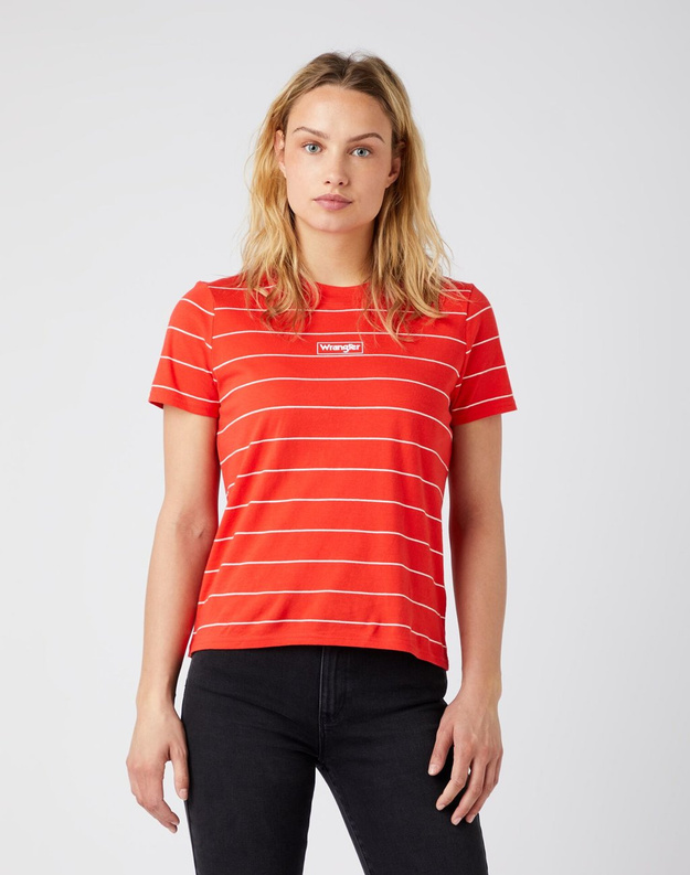 DAMSKI T-SHIRT WRANGLER SS STRIPE TEE POPPY RED W7ZCD3XJR 112141647