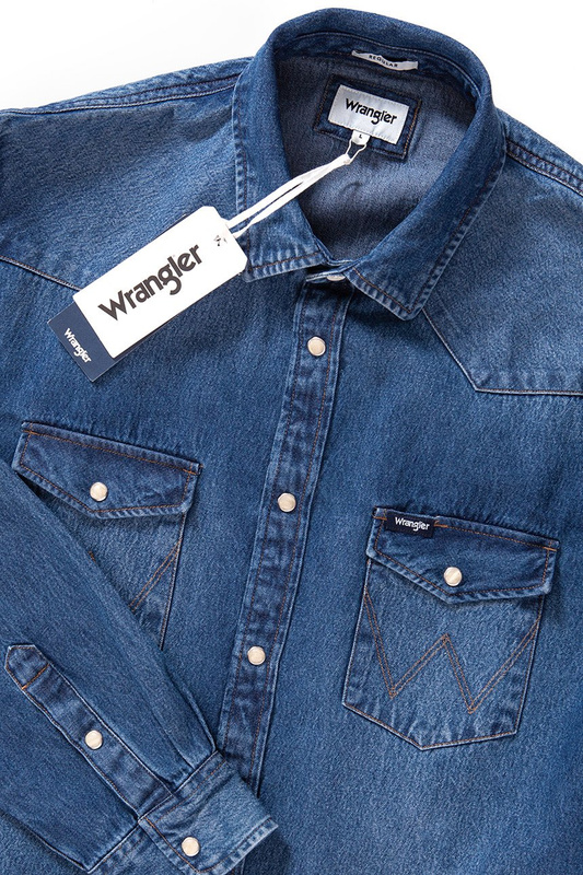 KOSZULA JEANSOWA MĘSKA WRANGLER WESTERN DENIM SHIRT MID STONE W5973LWZ4 112129837