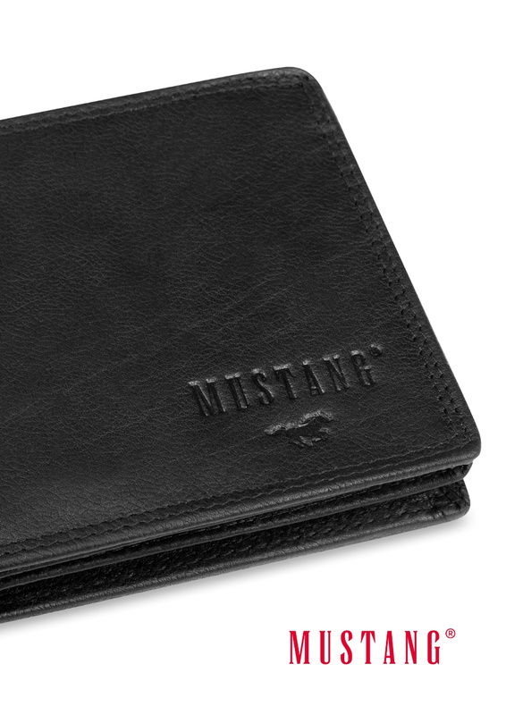 MUSTANG DENIMO WALLET MĘSKI PORTFEL SKÓRZANY POJEMNY KARTY BLACK