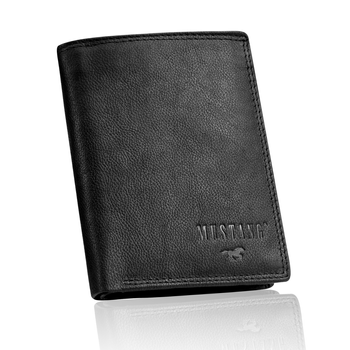MUSTANG DENIMO HIGH WALLET MĘSKI PORTFEL SKÓRZANY NA KARTY POJEMNY BLACK RFID