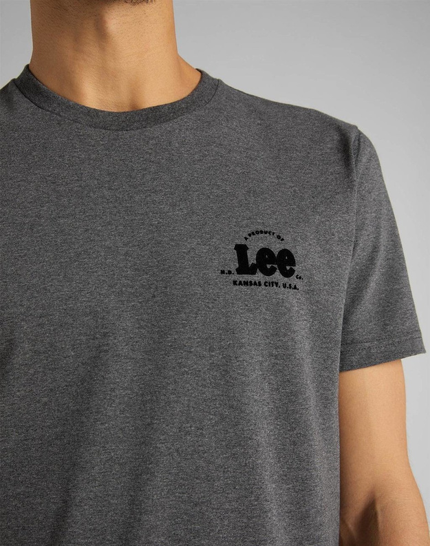 LEE SS TONAL FLOCK LOGO MĘSKI T-SHIRT DARK GREY MELE L62SFE06 112114819