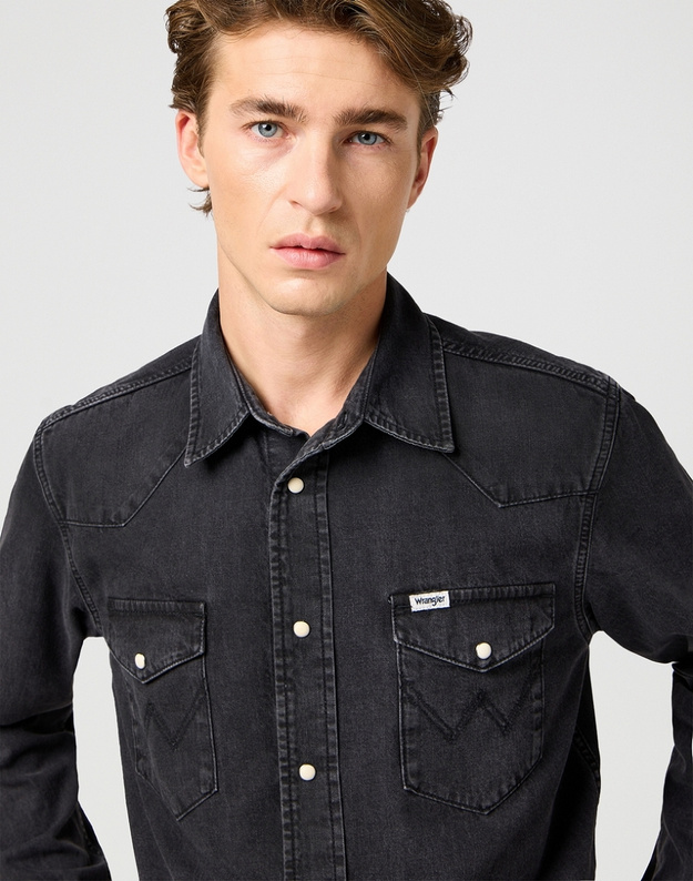 MESKA KOSZULA JEANSOWA WRANGLER WESTERN SHIRT RINSE BLACK 112362906
