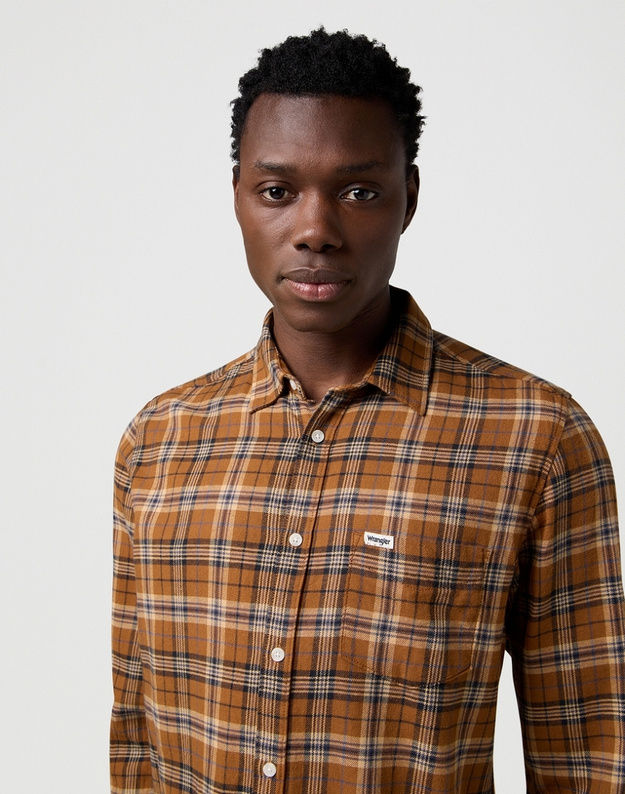 MESKA KOSZULA WRANGLER 1 PKT SHIRT BROWN BLACK 112371404