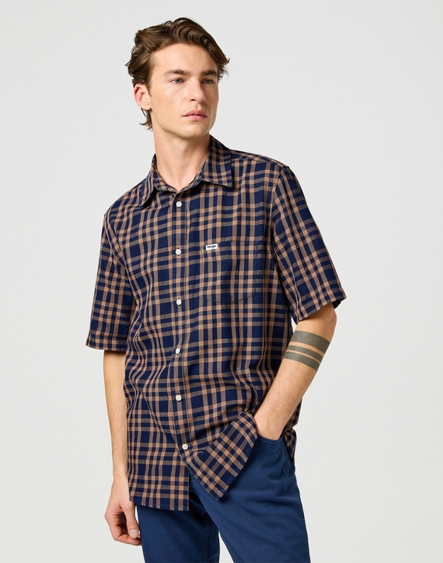 MESKA KOSZULA WRANGLER SS 1 PKT SHIRT RAW UMBER INDIGO 112362734