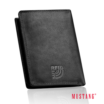 MUSTANG DENIMO HIGH WALLET MĘSKI PORTFEL SKÓRZANY NA KARTY POJEMNY BLACK RFID
