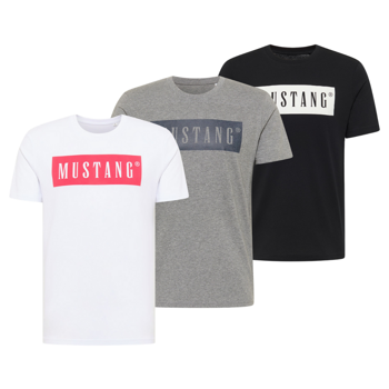 3PAK MUSTANG STYLE ALEX C LOGO TEE MĘSKI T-SHIRT KOSZULKI NADRUK CZARNY BIAŁY SZARY 1013223