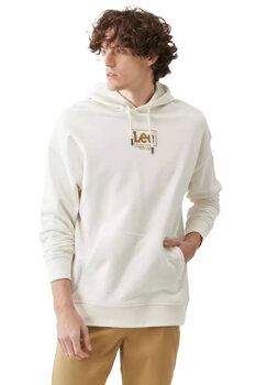 LEE LOOSE HOODIE MĘSKA BLUZA Z KAPTUREM LOGO ECRU L83SSPNQ