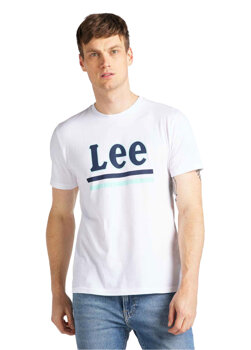 LEE STRIPE TEE MĘSKI T-SHIRT KOSZULKA LOGO NADRUK BRIGHT WHITE L64VFQLJ