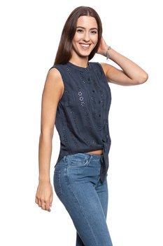 MUSTANG T SHIRT DAMSKI Knotted Lace Top 1009693 4085