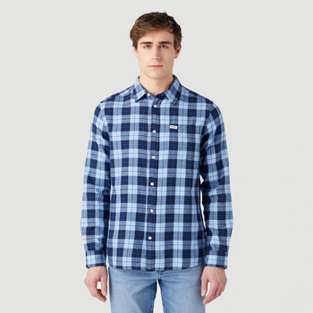 WRANGELR 1 POCKET SHIRT MĘSKA KOSZULA W KRATĘ KRATA CERULEAN BLUE 112341055