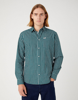 WRANGLER 1 POCKET SHIRT MĘSKA KOSZULA Z DŁUGIM RĘKAWEM W KRATĘ KRATA DEEP TEAL W5A24MG03