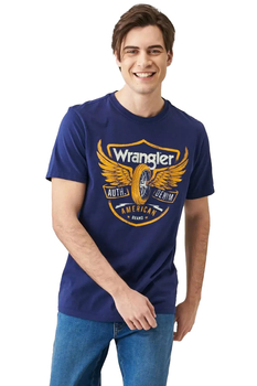 WRANGLER AMERICANA TEE MĘSKI T-SHIRT KOSZULKA NADRUK LOGO MEDIEVAL BLUE W7J0D3X9I