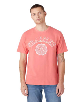 WRANGLER COLLEGIATE TEE MĘSKI T-SHIRT KOSZULKA NADRUK LOGO SPICED CORAL W7E0EJX6Y