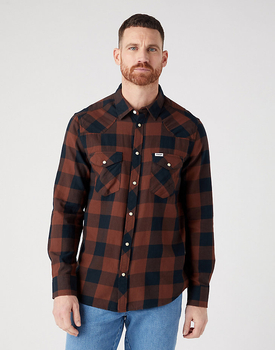 WRANGLER LS WESTERN SHIRT MĘSKA KOSZULA Z DŁUGIM RĘKAWEM W KRATĘ KRATA POTTING SOIL W5566VH44