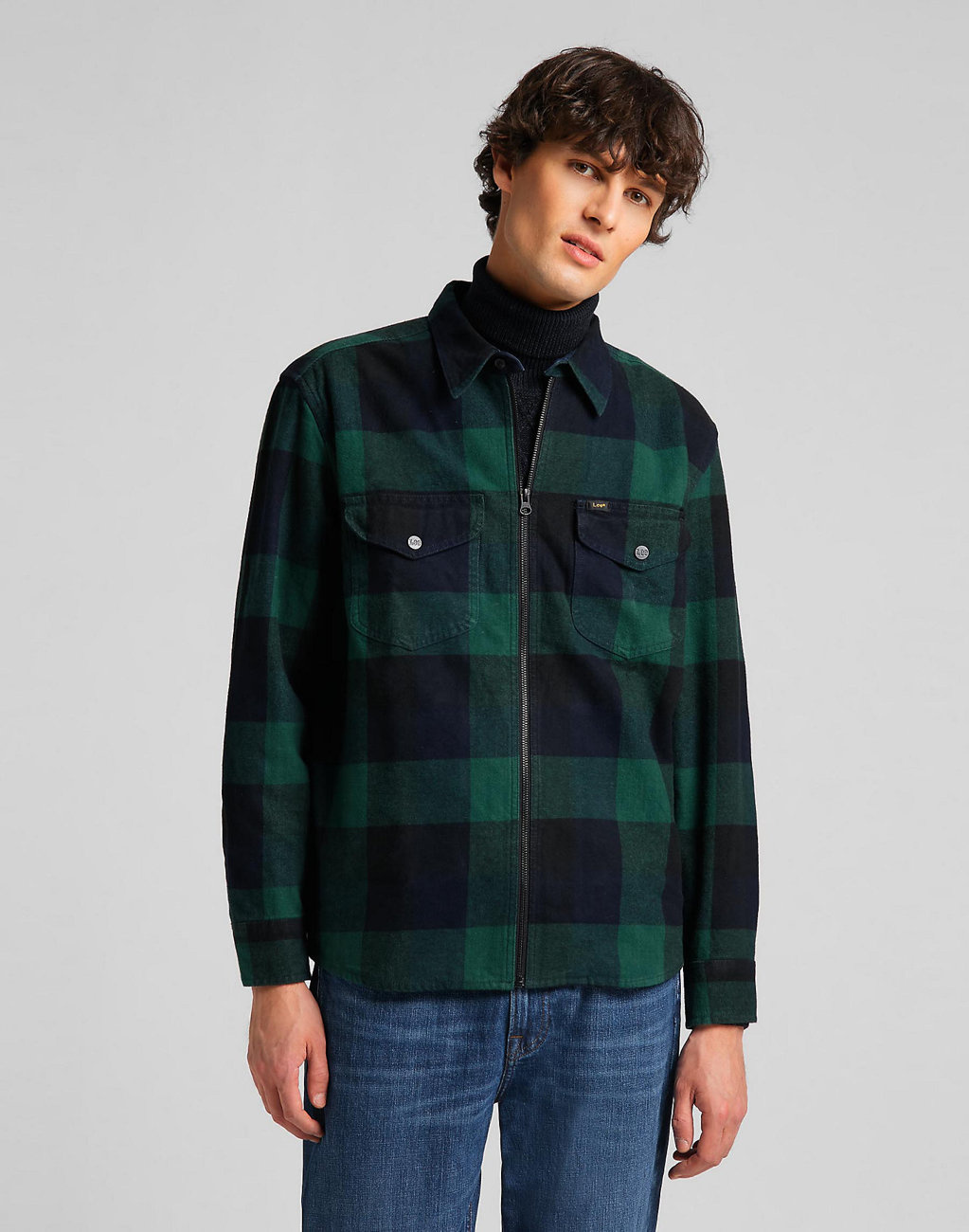 LEE ZIP OVERSHIRT M SKA KURTKA W KRAT ZAMEK PINE L66DQFOS L66DQFOS