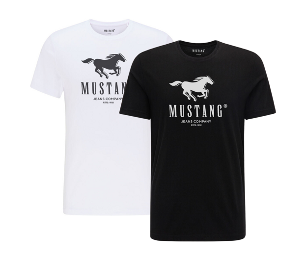 2PAK MUSTANG ALEX C PRINT MĘSKI T-SHIRT KOSZULKA LOGO TEE BLACK  WHITE 1015051 CZARNY BIAŁY