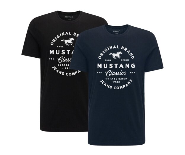 2PAK MUSTANG ALEX C PRINT MĘSKI T-SHIRT KOSZULKA LOGO TEE DARK SAPPHIRE BLACK 1015052 CZARNY GRANATOWY