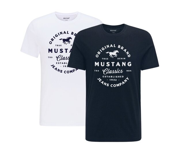 2PAK MUSTANG ALEX C PRINT MĘSKI T-SHIRT KOSZULKA LOGO TEE DARK SAPPHIRE WHITE 1015052