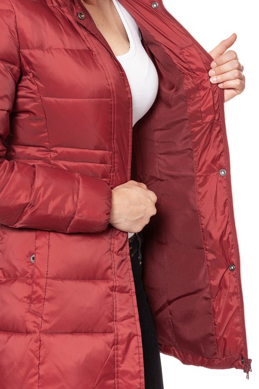 DAMSKA KURTKA ZIMOWA WRANGLER LONG PUFFER SYRAH RED W4105V5S6