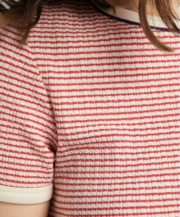 DAMSKI T-SHIRT LEE STRIPED RIBBED TEE AURORA RED L44SPFNV