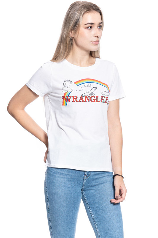 DAMSKI T-SHIRT WRANGLER RAINBOW REGULAR TRUE WHITE W7N4EVXW2