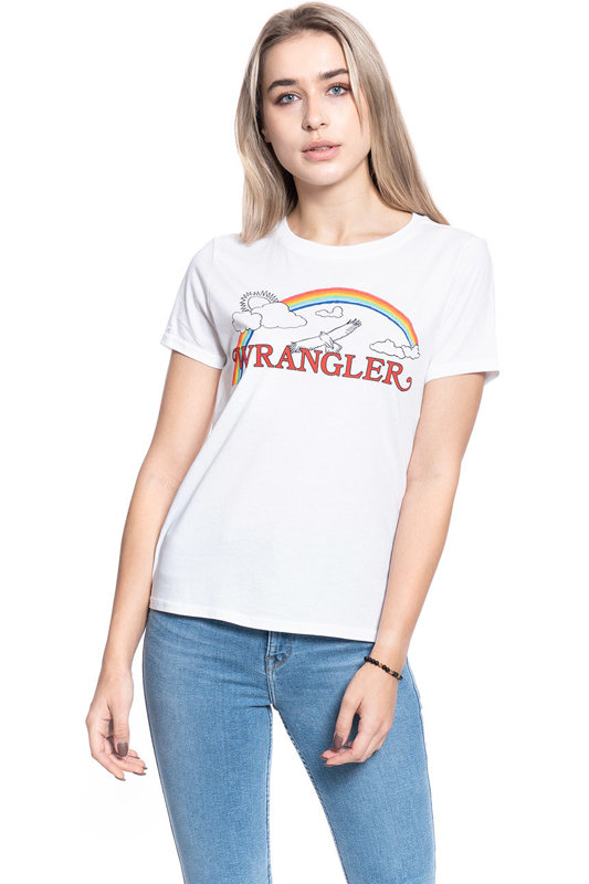 DAMSKI T-SHIRT WRANGLER RAINBOW REGULAR TRUE WHITE W7N4EVXW2