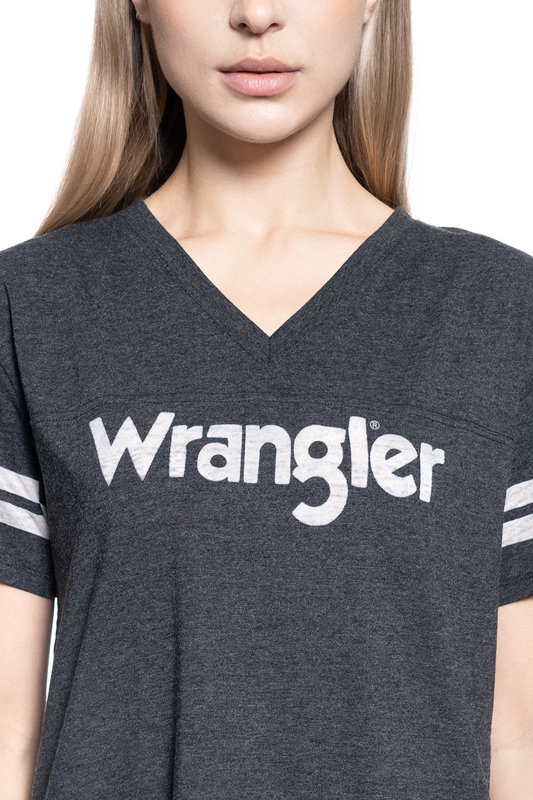 DAMSKI T-SHIRT WRANGLER V NECK DRAPE TEE BLACK W7P8E4100