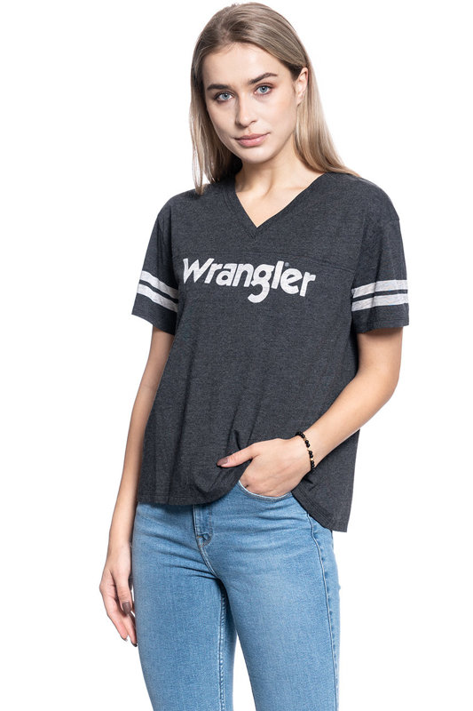 DAMSKI T-SHIRT WRANGLER V NECK DRAPE TEE BLACK W7P8E4100