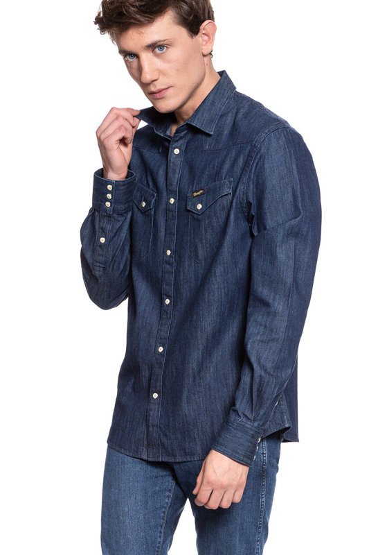 KOSZULA JEANSOWA MĘSKA WRANGLER L/S WESTERN SHIRT DARK INDIGO W5870O61E