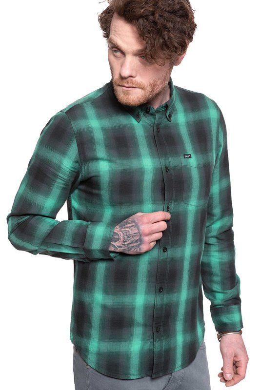 KOSZULA MĘSKA W KRATĘ LEE BUTTON DOWN AGATE GREEN L880BFNB