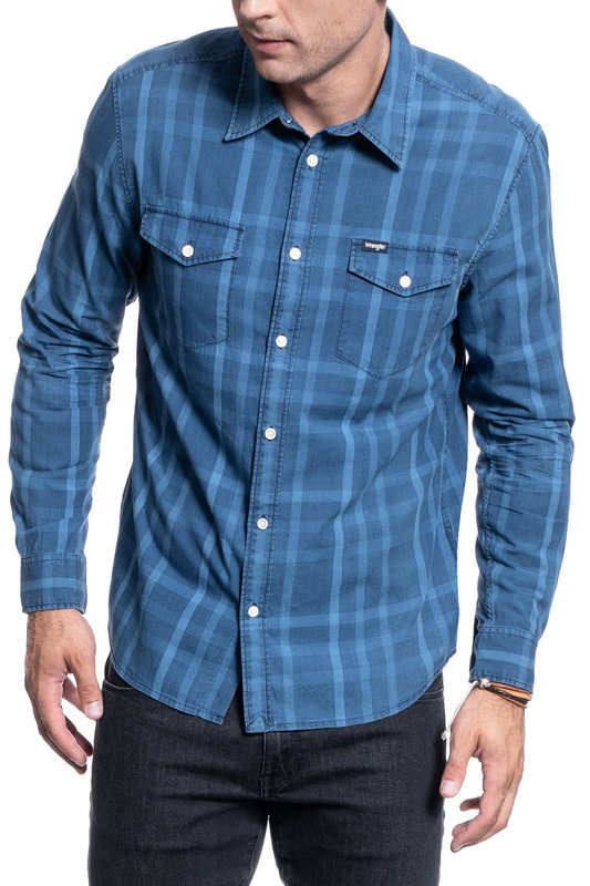 KOSZULA MĘSKA WRANGLER LS 2PKT FLAP SHIRT DIRECTOIRE BLUE  W5A56CXKL