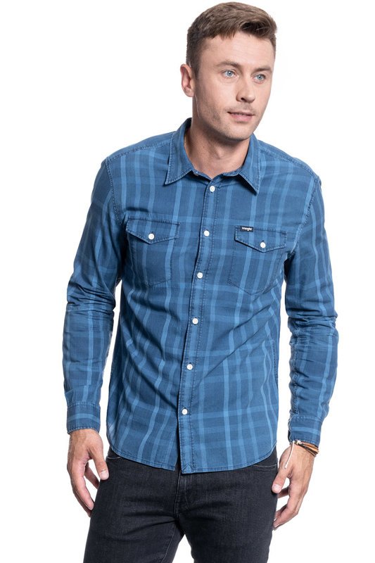 KOSZULA MĘSKA WRANGLER LS 2PKT FLAP SHIRT DIRECTOIRE BLUE  W5A56CXKL