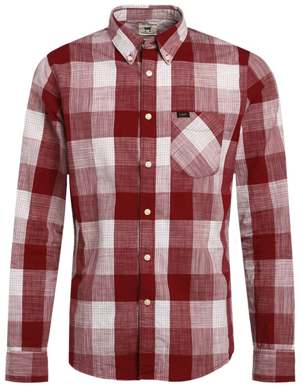 LEE BUTTON DOWN MĘSKA KOSZULA MATERIAŁOWA KRATA BIKING RED L880VATD