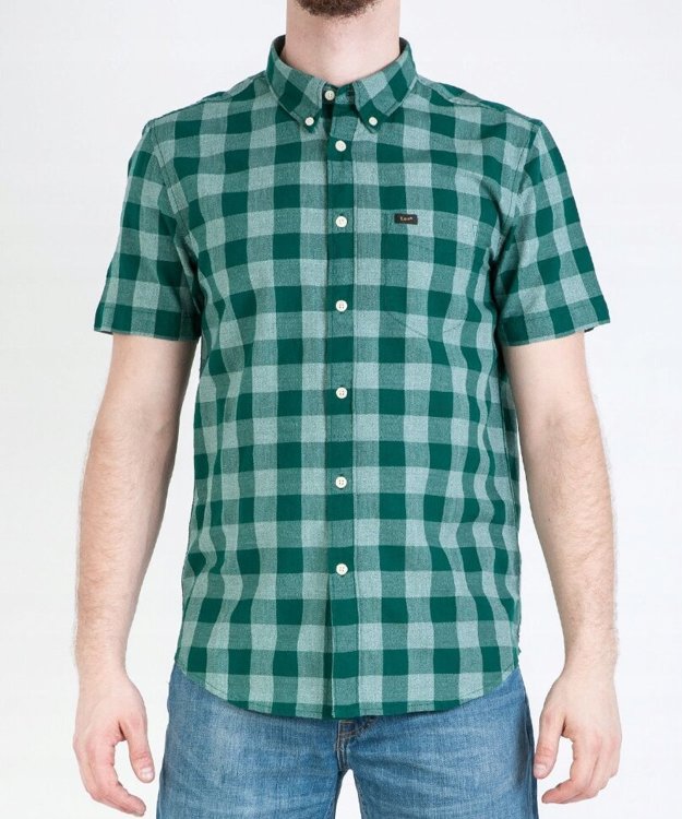 LEE BUTTON DOWN SS MĘSKA KOSZULA KRATA EVERGREEN L886GBEB