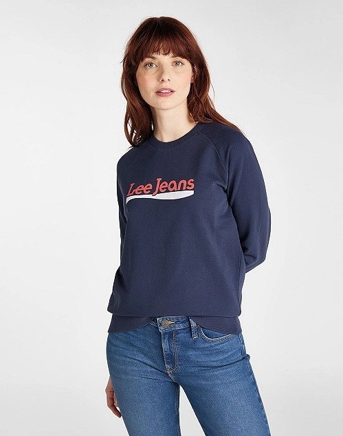 LEE CREW SWEATSHIRT DAMSKA BLUZA KLASYCZNA LOGO NADRUK DARK NAVY L53KBRNM