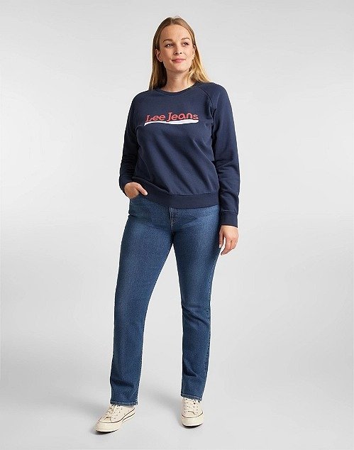 LEE CREW SWEATSHIRT DAMSKA BLUZA KLASYCZNA LOGO NADRUK DARK NAVY L53KBRNM