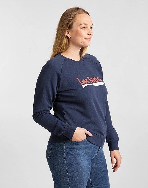 LEE CREW SWEATSHIRT DAMSKA BLUZA KLASYCZNA LOGO NADRUK DARK NAVY L53KBRNM