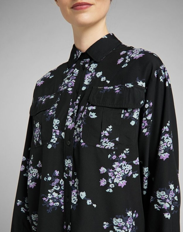 LEE FLORAL BLOUSE DAMSKA KOSZULA DŁUGI RĘKAW BLACK L49UXM01